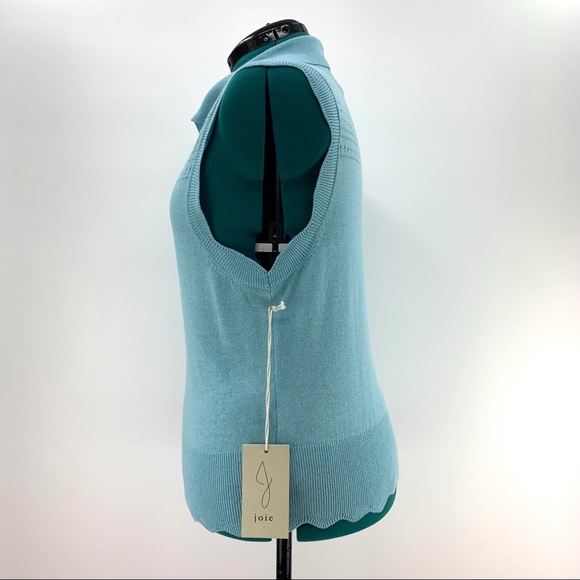 Joie NWT Sky Blue Sleeveless Scalloped Edged Sweater, Medium - Picture 4 of 16